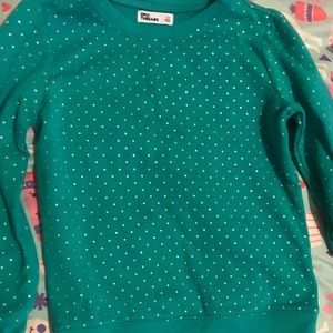 Green sweatshirt with silver polkadots
